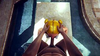 Asian girl in cosplay doggystyle sex in bath