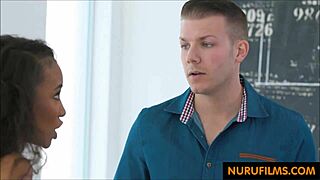 Interracial massage turns into hot sex