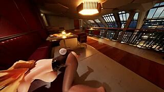 Emilia fucks huge cock on beach and pool in hentai game!