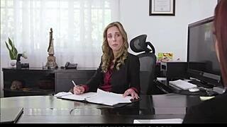 freeuse blonde milf and skinny teen employee used by boss during interview. vanna bardot and millie morgan with john strong in office.