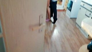 Wife in stockings achieves shaved pussy orgasms while husband watches