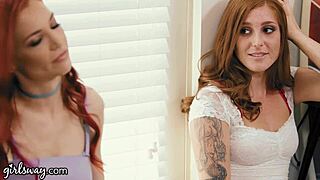 Girlsway Redhead Step-Cousins Enjoy 3way Scissoring at Family Reunion!