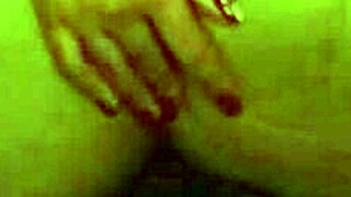 Intensely seducing teen girlfriend with big natural tits through caressing and fingering in front of camera