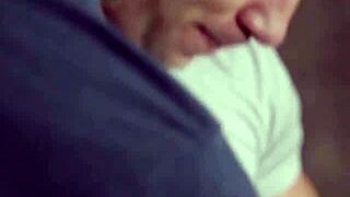 Muscular gay hunks bang and stroke in hot scene