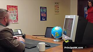 Milf in lingerie seduces head teacher with blowjob at office.