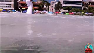 my husband my unicorn and me in play on a public beach