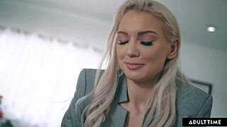 Lesbian boss seduces petite intern Haley Reed for office face-sitting