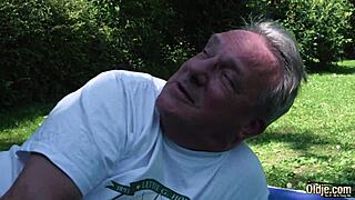 Super hot teen bangs grandpa hard and swallows his cum