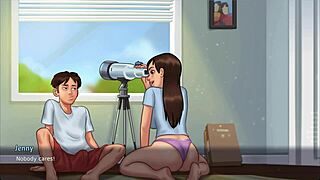 In Summertime Saga, step sis Jenny gets her pussy eaten out and cums hard on the bed with big tits and ass.