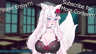 Vtuber kanakovt wears vibrator in public, catgirl ASMR leads to blowbang squirting and cumshot on curvy anime tits