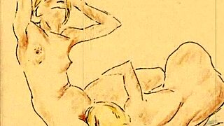 Vintage antique drawings of anime characters in retro style