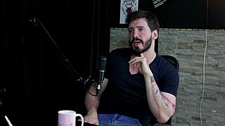 Arthur Aily in sheer red overcomes fear of limp cock in gay porn therapy session!