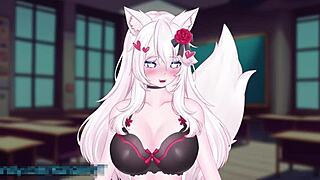 Vtuber kanakovt wears vibrator in public, catgirl ASMR leads to blowbang squirting and cumshot on curvy anime tits