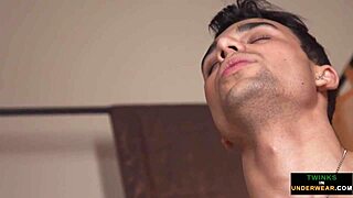 Euro jock shoots jizz on twink's ass close up.