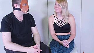Blonde lezdom endures face fucking and ass to mouth in bondage trio