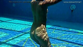 jessica lincoln, small tatted russian teen 18+, swims nude in pool