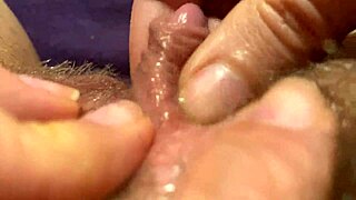 Hairy nymph's huge clitoris rub and squirt in HD