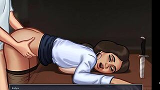 katyusha bent over in the office, taking a huge cock in her tight pussy until creampied