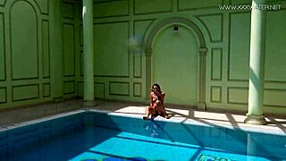 jessica lincoln, small tatted russian teen 18+, swims nude in pool