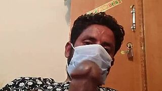 Hot gay masturbation in wife's silk gown feels wild