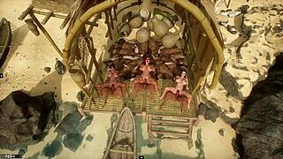 Milf orgy at beach shack with synthwave music