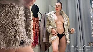 Hot blonde slut, flashing big titties in public fitting room?