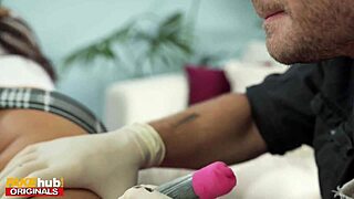 hot tattooed brunette fucked during tattoo session