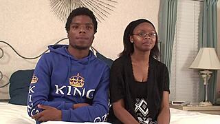 Ebony chick sucks boyfriend's cock hard