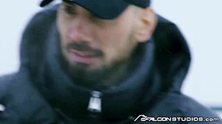 Falconstudios Muscular Hunk Threesome Pig Roast In Snow