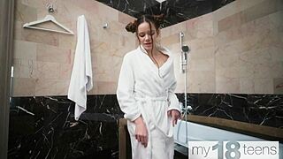 My18teen: Beautiful Flamy Nika Plays with Her Wet Pussy in the Bathroom.