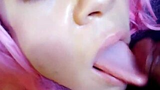 Amateur with big tits swallows monster cock in intense blowjob session