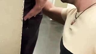 Bisexual encounter with a construction worker in public. Sucking in a toilet outdoor—how daring is that?