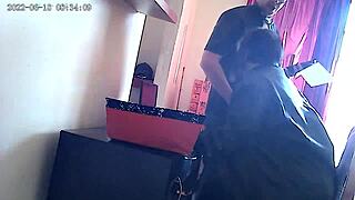 Secretary performs deepthroat blowjob on boss's cock under CCTV at work.
