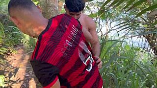 Intense Gay Blowjob on Trail with Big Ass