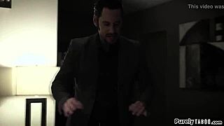 Young babysitter wakes to boss jerking off on her big tits