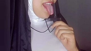 sor rita masturbates with her great dildo until she drips around her pussy