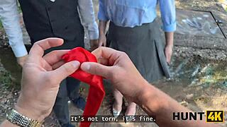 hey, wanna see this redhead whore show off her natural tits in public?