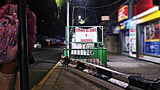 Trans woman flashes in public miniskirt outdoors