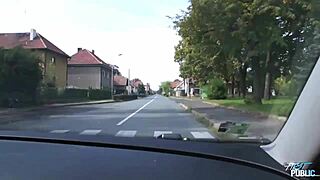 I'm the pretty blonde pushin the fake agent to fuck me more in public