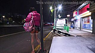 Trans woman flashes in public miniskirt outdoors