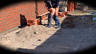 Security camera catches engineer Nataly at construction site