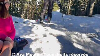 Ava Moore caught by skiers while playing with my ass outdoors!