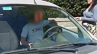 wife masturbates stranger in car while husband films. public outdoor adventure with old prostitute