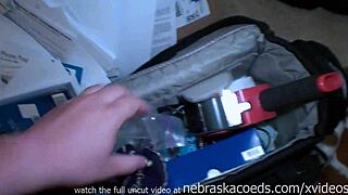 Hey, wanna see this sexy brunette play with her big black dildo?