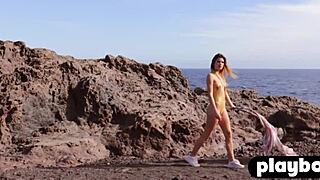 Big Ass Brunette Teen Poses Hot Outdoors in Lingerie