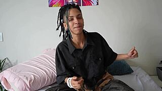 Singer records clip but ends up licking small tits with muscular assistant?