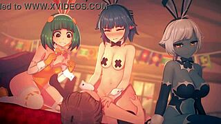 安娜·阿农在这个汉化内射场景中湿透了，还有音乐