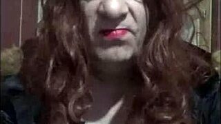 Crossdresser enjoys machine masturbation shyly