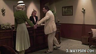 two hot blondes in old time cosplay have a threesome