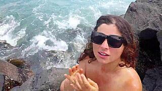 Wow! Unexpected Cumshot Hits Nudist’s Face on Beach with Cuckold Twist!